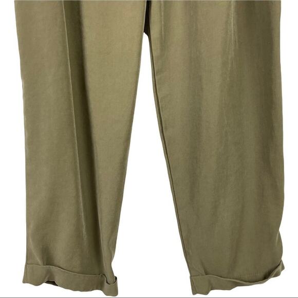 Zara Paperbag Waist Green Viscose High Rise Waisted Trousers Pants Size Medium - Picture 13 of 14